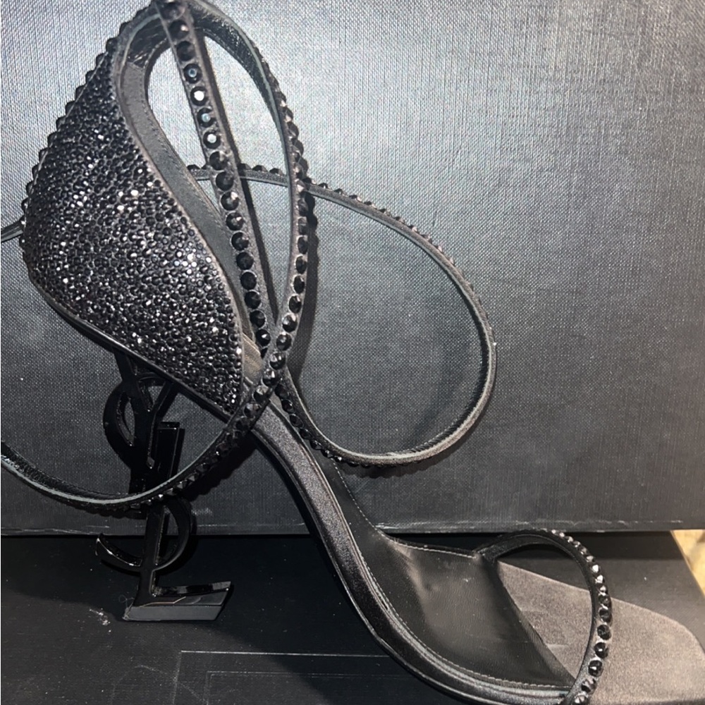 Yves Saint Laurent Black Crystal Embellished Strappy Heels - Picture 2 of 3